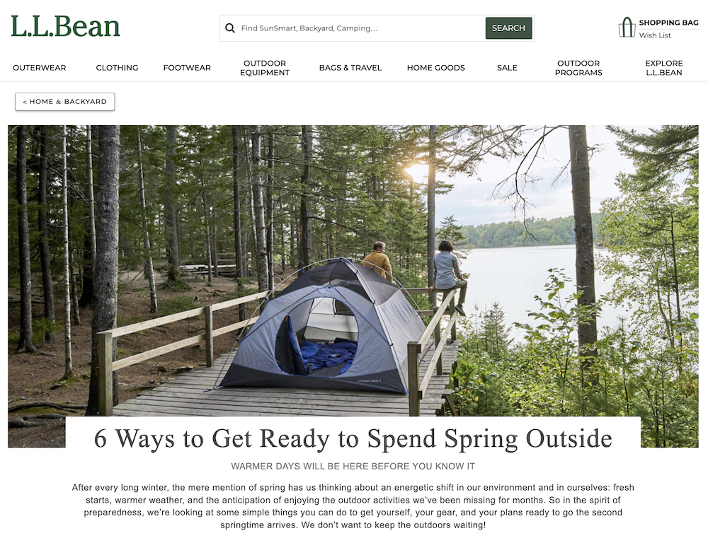 spring marketing llbean tent in the woods